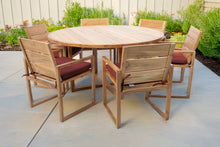 7 pc Venice Teak Arm Dining Set with 60" Round Dining Table