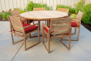 7 pc Venice Teak Arm Dining Set with 60" Round Dining Table