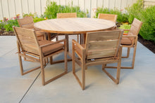 7 pc Venice Teak Arm Dining Set with 60" Round Dining Table