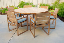 7 pc Venice Teak Arm Dining Set with 60" Round Dining Table