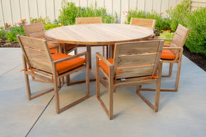 7 pc Venice Teak Arm Dining Set with 60" Round Dining Table