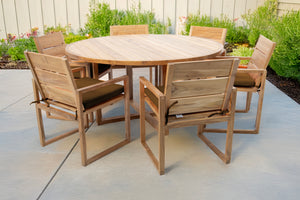 7 pc Venice Teak Arm Dining Set with 60" Round Dining Table