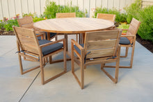 7 pc Venice Teak Arm Dining Set with 60" Round Dining Table