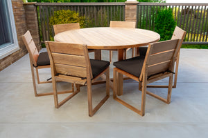 7 pc Venice Teak Armless Dining Set with 60" Round Dining Table