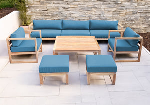 7 pc Venice Teak Deep Seating Deluxe Sofa with Square Coffee Table. Sunbrella Cushion.