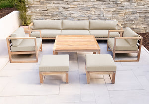 7 pc Venice Teak Deep Seating Deluxe Sofa with Square Coffee Table. Sunbrella Cushion.
