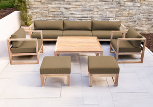 7 pc Venice Teak Deep Seating Deluxe Sofa with Square Coffee Table. Sunbrella Cushion.