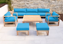 7 pc Venice Teak Deep Seating Deluxe Sofa with Square Coffee Table. Sunbrella Cushion.
