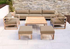 7 pc Venice Teak Deep Seating Deluxe Sofa with Square Coffee Table. Sunbrella Cushion.