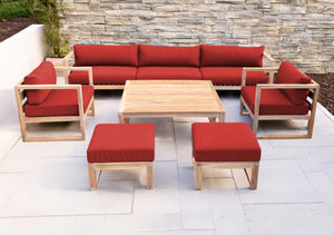7 pc Venice Teak Deep Seating Deluxe Sofa with Square Coffee Table. Sunbrella Cushion.