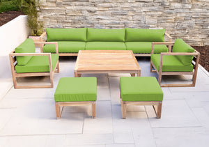 7 pc Venice Teak Deep Seating Deluxe Sofa with Square Coffee Table. Sunbrella Cushion.