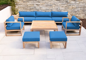 7 pc Venice Teak Deep Seating Deluxe Sofa with Square Coffee Table. Sunbrella Cushion.
