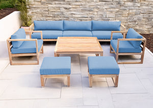 7 pc Venice Teak Deep Seating Deluxe Sofa with Square Coffee Table. Sunbrella Cushion.