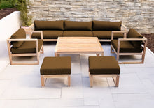 7 pc Venice Teak Deep Seating Deluxe Sofa with Square Coffee Table. Sunbrella Cushion.
