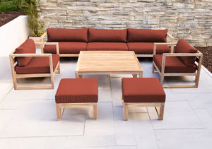 7 pc Venice Teak Deep Seating Deluxe Sofa with Square Coffee Table. Sunbrella Cushion.