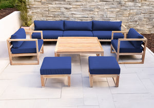 7 pc Venice Teak Deep Seating Deluxe Sofa with Square Coffee Table. Sunbrella Cushion.