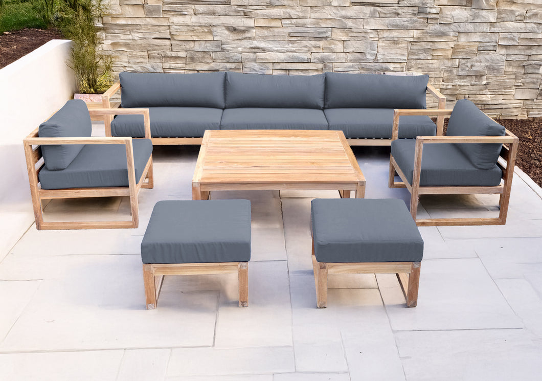 7 pc Venice Teak Deep Seating Deluxe Sofa with Square Coffee Table. Sunbrella Cushion.