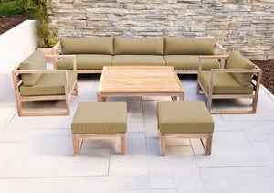 7 pc Venice Teak Deep Seating Deluxe Sofa with Square Coffee Table. Sunbrella Cushion.