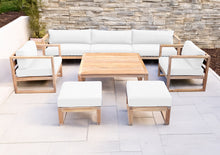 7 pc Venice Teak Deep Seating Deluxe Sofa with Square Coffee Table. Sunbrella Cushion.