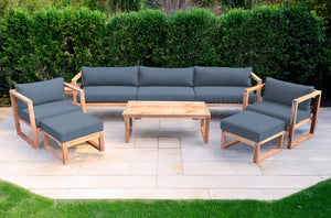 7 pc Venice Teak Deep Seating Deluxe Sofa with Coffee Table. Sunbrella Cushion.