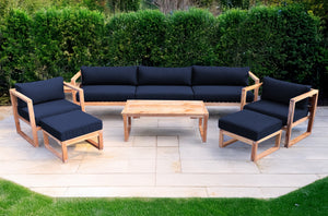 7 pc Venice Teak Deep Seating Deluxe Sofa with Coffee Table. Sunbrella Cushion.