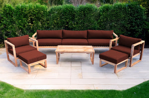 7 pc Venice Teak Deep Seating Deluxe Sofa with Coffee Table. Sunbrella Cushion.