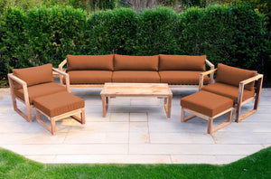 7 pc Venice Teak Deep Seating Deluxe Sofa with Coffee Table. Sunbrella Cushion.