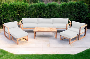 7 pc Venice Teak Deep Seating Deluxe Sofa with Coffee Table. Sunbrella Cushion.