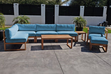 8 pc Venice Teak Outdoor Sectional Set with Coffee Table. Sunbrella Cushions