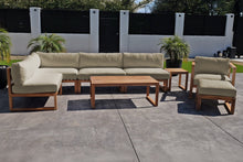 8 pc Venice Teak Outdoor Sectional Set with Coffee Table. Sunbrella Cushions