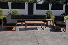 8 pc Venice Teak Outdoor Sectional Set with Coffee Table. Sunbrella Cushions