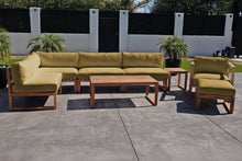 8 pc Venice Teak Outdoor Sectional Set with Coffee Table. Sunbrella Cushions