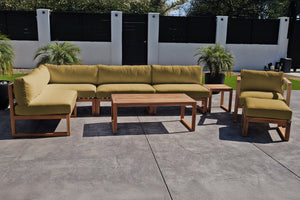 8 pc Venice Teak Outdoor Sectional Set with Coffee Table. Sunbrella Cushions