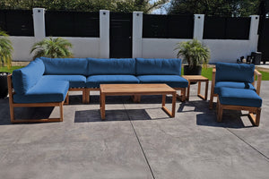 8 pc Venice Teak Outdoor Sectional Set with Coffee Table. Sunbrella Cushions