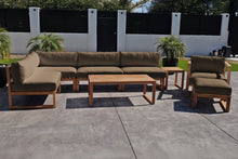 8 pc Venice Teak Outdoor Sectional Set with Coffee Table. Sunbrella Cushions
