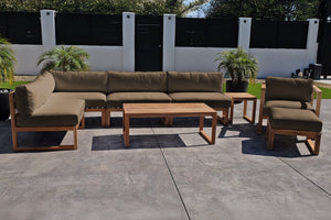 8 pc Venice Teak Outdoor Sectional Set with Coffee Table. Sunbrella Cushions