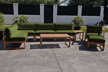 8 pc Venice Teak Outdoor Sectional Set with Coffee Table. Sunbrella Cushions