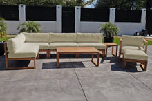 8 pc Venice Teak Outdoor Sectional Set with Coffee Table. Sunbrella Cushions