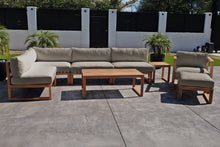 8 pc Venice Teak Outdoor Sectional Set with Coffee Table. Sunbrella Cushions