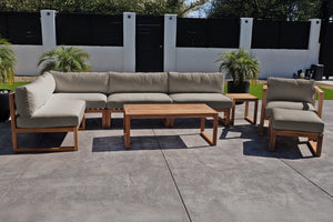 8 pc Venice Teak Outdoor Sectional Set with Coffee Table. Sunbrella Cushions