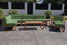 8 pc Venice Teak Outdoor Sectional Set with Coffee Table. Sunbrella Cushions