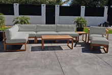 8 pc Venice Teak Outdoor Sectional Set with Coffee Table. Sunbrella Cushions