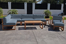 8 pc Venice Teak Outdoor Sectional Set with Coffee Table. Sunbrella Cushions