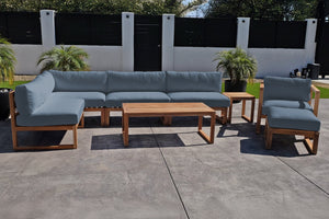 8 pc Venice Teak Outdoor Sectional Set with Coffee Table. Sunbrella Cushions