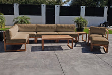 8 pc Venice Teak Outdoor Sectional Set with Coffee Table. Sunbrella Cushions