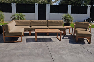 8 pc Venice Teak Outdoor Sectional Set with Coffee Table. Sunbrella Cushions