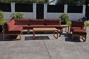 8 pc Venice Teak Outdoor Sectional Set with Coffee Table. Sunbrella Cushions