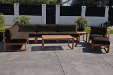 8 pc Venice Teak Outdoor Sectional Set with Coffee Table. Sunbrella Cushions