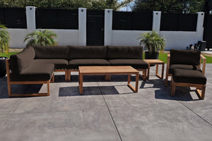 8 pc Venice Teak Outdoor Sectional Set with Coffee Table. Sunbrella Cushions