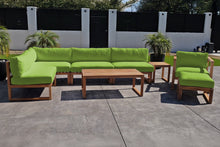8 pc Venice Teak Outdoor Sectional Set with Coffee Table. Sunbrella Cushions